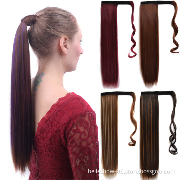 Hot sell synthetic hair extensions 24inch 100g ponytail wig synthetic hair long straight wrap around ponytail
